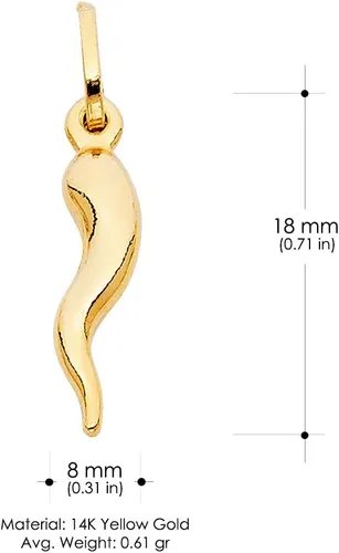Vista 3 de Collar de cuerno italiano de cornicello de oro amarillo de 14 quilates con dije de buena suerte con cadena de Singapur de 0.047 in