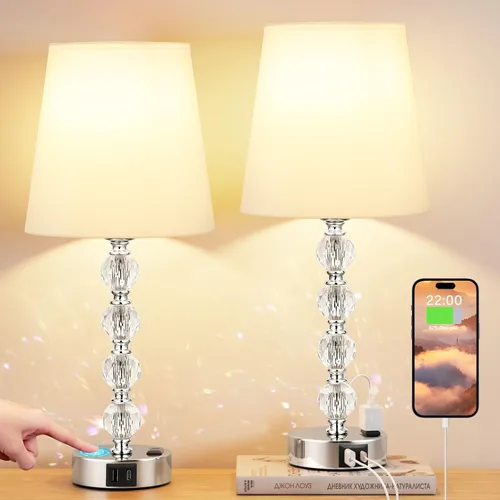 Vista 8 de Juego de 2 lámparas de mesa de cristal para dormitorio/sala de estar, 17.5 pulgadas (blanco) 3 Way Dimmable Touch Control, Bedside Nightstand