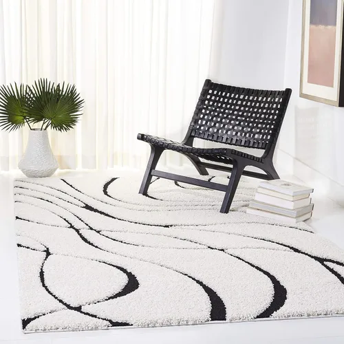 Vista 48 de Safavieh Florida Shag Collection - Alfombra de área de 2 x 3 pies, color crema/beige, diseño geométrico, felpa de 1.2 pulgadas de grosor, ideal