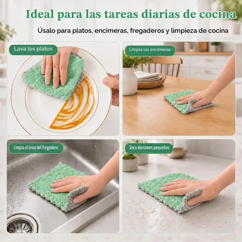 Vista 8 de kimteny Paños de microfibra para lavar platos, paquete de 5, verde-gris