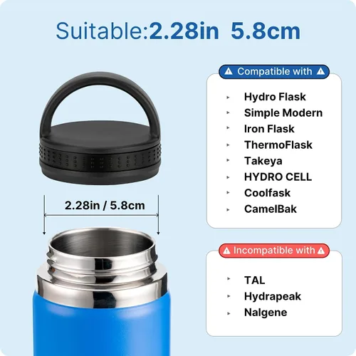 Vista 5 de Tapa para botella Hydro Flask de boca ancha de 12, 16, 18, 20, 32, 40, 64 onzas, tapa de repuesto para termo láser, frasco de hierro, Takeya y más
