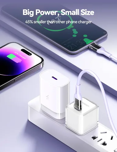 Vista 3 de Cargador USB C, THREEKEY 30W GaN Fast Wall Charger Block, adaptador de corriente USB-C compatible con iPhone 16/15/14/13/12/11, MacBook Air, Galaxy