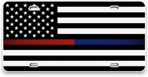 Vista 82 de JASS GRAPHIX Placa de matrícula personalizada con la bandera estadounidense de línea amarilla, homenaje personalizado a despachadores y operadores