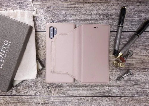 Vista 2 de Venito Venice - Funda delgada compatible con Galaxy Note 10 Plus con soporte, cartera, cierre automático y función de bloqueo RFID (rosa nude)