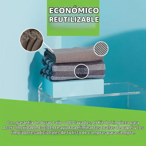 Vista 6 de Kit de Paño de Limpieza de Microfibra de Acero Inoxidable E-Cloth - Limpiador de Acero Inoxidable para Electrodomésticos, Horno, Estufa y Más