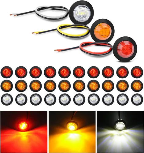 Vista 42 de Nilight Luz de marcador redonda de 3/4 pulgadas, 10 unidades, luz LED ámbar de separación, 2 conectores, indicadores laterales, luces de bala IP68