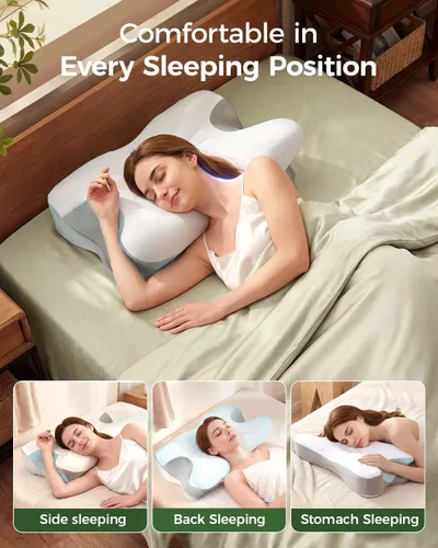Vista 3 de Ergo - Almohada cervical para aliviar el dolor de cuello, espuma viscoelástica de doble altura Ergonomic contour, neck support, medium-soft memory