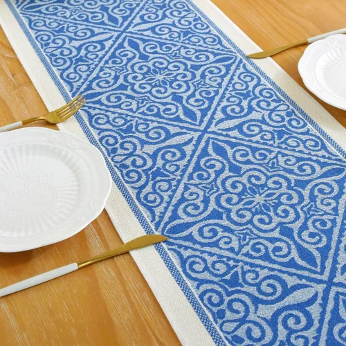 Vista 3 de Camino de mesa auxiliar floral para sala de estar, cocina, casa de campo, camino de mesa de comedor con flecos, rectangular, resistente al calor