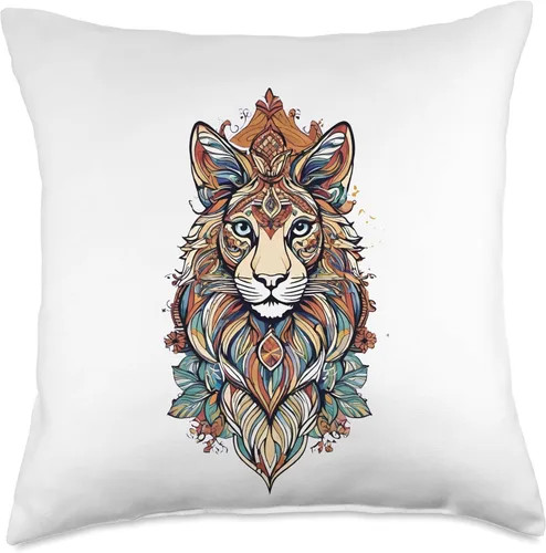 Vista 4 de Maxwell Alexander's Royal Lion's Treasure: A Crown of Gems on a Majestic King Throw Pillow, 16x16, Multicolor