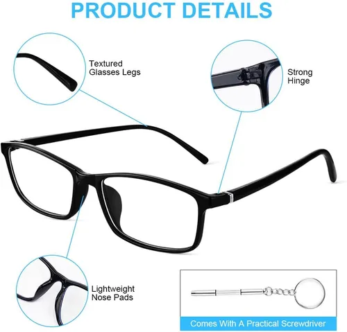 Vista 4 de URAQT Lentes de luz azul para mujeres y hombres, lentes de bloqueo de luz azul, lentes de lectura para computadora y juegos, lentes transparentes