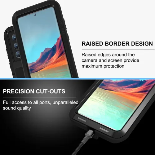 Vista 5 de LOVE MEI Funda militar resistente para Samsung Galaxy S22 Ultra, sin protector de pantalla de vidrio templado, a prueba de golpes, a prueba de Negro