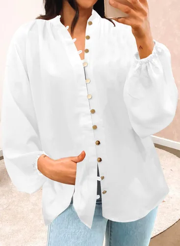 Vista 2 de LOLONG Blusas de manga larga con botones para mujer, blusas elegantes e informales con estampado de otoño