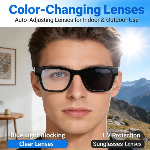 Vista 9 de Lentes inteligentes AI con GPT de chat, gafas Bluetooth con 164 idiomas para hombres y mujeres, reproducción de música y llamadas manos libres Negro