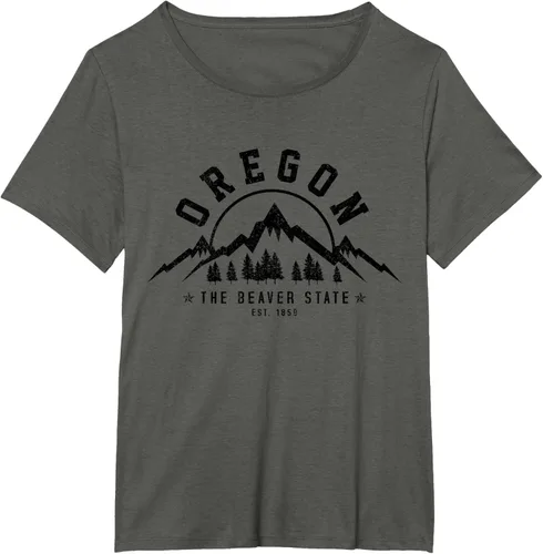 Vista 37 de Oregon The Beaver State Est. 1859 Vintage Mountains - Camiseta de regalo, gris, S