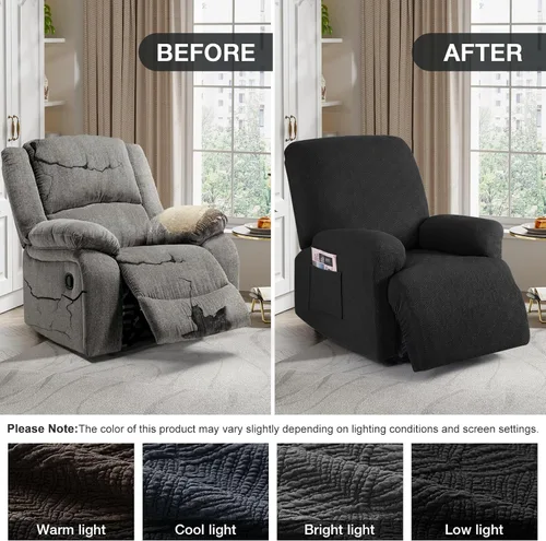 Vista 4 de Timeles Fundas reclinables, fundas para sillas reclinables, fundas para sofá reclinable, fundas elásticas suaves y lavables (una plaza, negro)