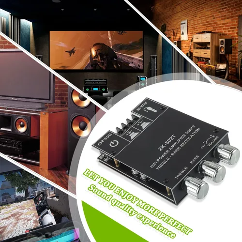 Vista 11 de Placa de amplificador Bluetooth de 50W+50W con control de agudos y graves, chips TPA3116D2, DC 9-24V, entradas BT y AUX, amplificador estéreo de 2.0