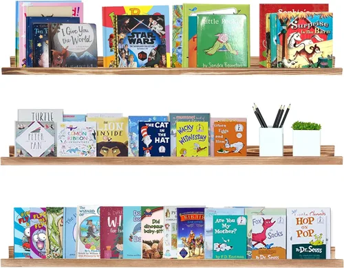 Vista 12 de AZSKY Juego de 3 estantes flotantes para pared, estantes de 24 pulgadas con labio, estante grande para libros de guardería, estantería