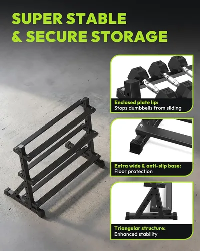 Vista 6 de HANDBODE Dumbbell Set with Rack, Rubber Coated Fixed Dumbbells 360-790 lbs Heavy Duty Hexagonal Weights, Non-Roll Hexagon Shape for Stability
