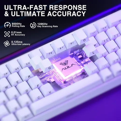 Vista 5 de AULA Hero 68 HE 60% Teclado para juegos con cable, interruptor magnético de efecto Hall con accionamiento ajustable, modo de disparo rápido, tasa