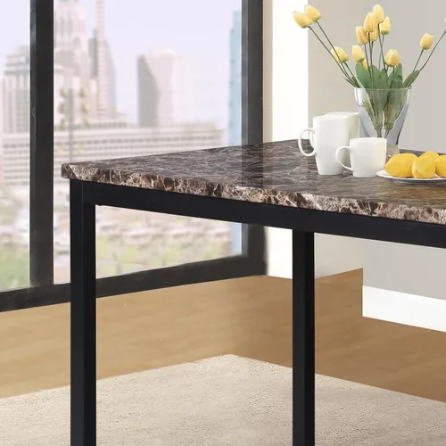 Vista 2 de Mesa de comedor de metal con tapa de mármol sintético laminado, color negro