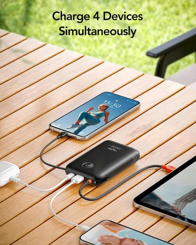 Vista 5 de VIYISI Cargador portátil de 20000mAh 30W de carga rápida, banco de energía con cables incorporados y pantalla LED, paquete de batería USB C