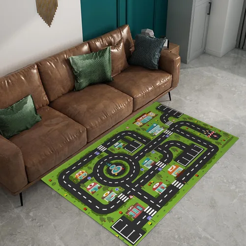 Vista 6 de Alfombra ABC Análoga para Niños, Alfombra de Juego de Sala de Juegos, Alfombra de Juego de Coches, Alfombra de Carretera de la Vida de la Ciudad
