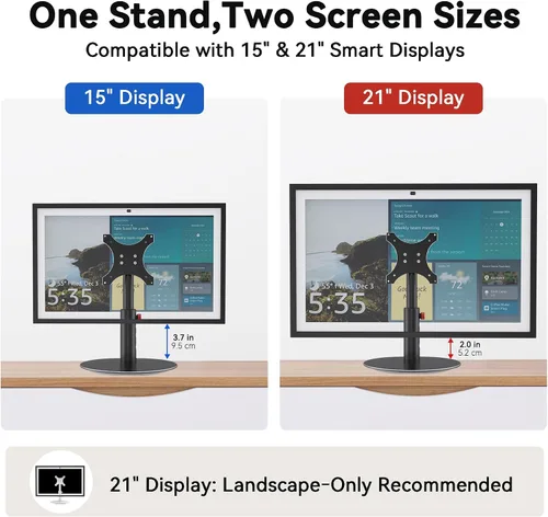 Vista 3 de Soporte para Echo Show 15 (1ª, 2ª generación), Echo Show 21 con diseño giratorio e inclinable, ajustes de altura de 4 niveles, soporte de montaje