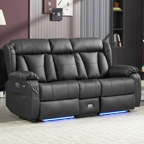 Vista 16 de Sofá biplaza reclinable manual de 110 pulgadas, sillón reclinable de 4 asientos con consola, mesa plegable y salidas integradas, sofá reclinable