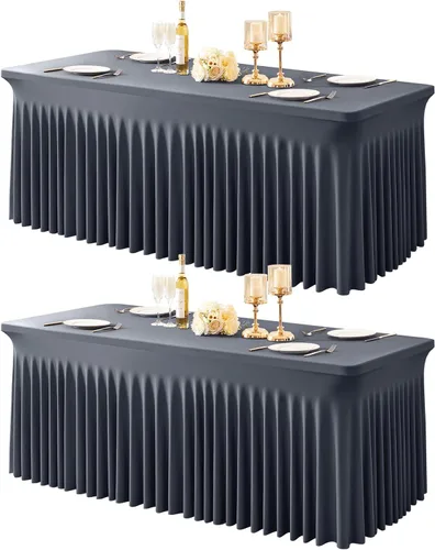 Vista 19 de Paquete de 1 manteles azul bebé para mesas rectangulares de 4 pies, cubiertas de mesa de spandex elástico de una pieza resistentes a las arrugas
