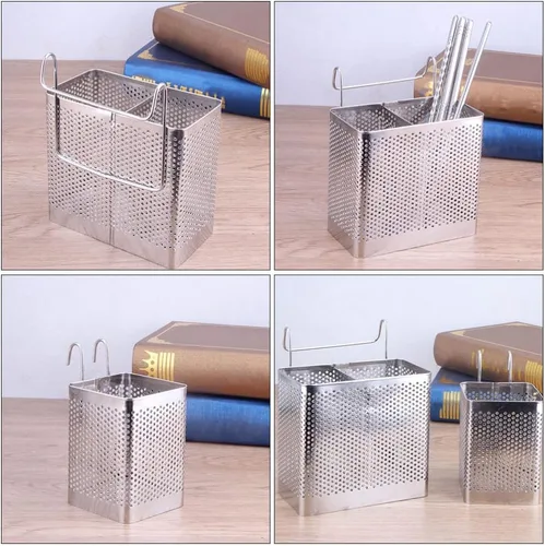 Vista 8 de SHERCHPRY 2 piezas de utensilios de cocina, soporte para palillos, cesta de secado de acero inoxidable con gancho para colgar cubiertos