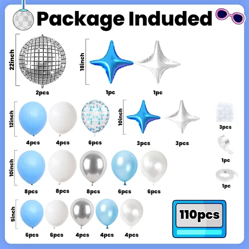Vista 2 de FunHot Kit de arco de globos azules y plateados, kit de guirnalda de globos de color azul metálico y blanco plateado con globos de aluminio