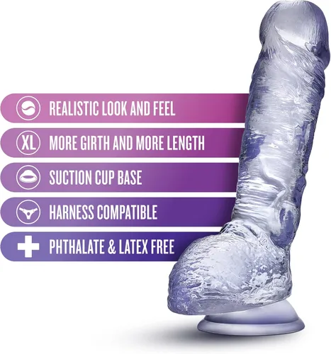 Vista 2 de Blush B Yours Plus Hearty n' Hefty - Consolador de silicona con bolas, pene realista de 1.75 pulgadas de ancho, ventosa, compatible con junta