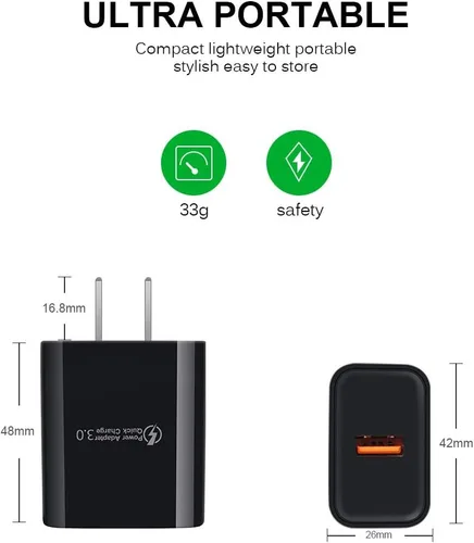 Vista 4 de Cargador de pared 3.0 de carga rápida adaptable, bloque de carga rápida, cable de carga Android compatible con Samsung Galaxy S7/S6 Edge/J3/J7, LG
