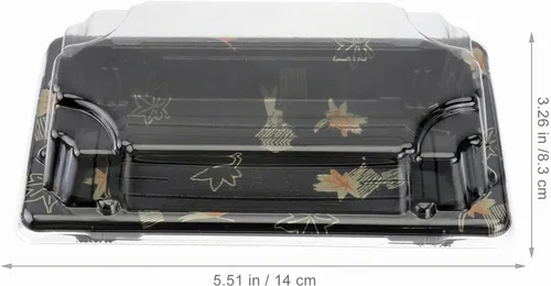 Vista 3 de Yardwe Caja de sushi desechable con tapa, 100 recipientes para sushi, frutas, postres, pasteles, cajas de almacenamiento de alimentos negras