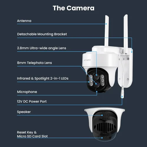 Vista 9 de xmartO Cámara de seguridad PTZ de doble lente con zoom de 10X, seguimiento automático de 2 K, sistema de seguridad PTZ inalámbrico HD