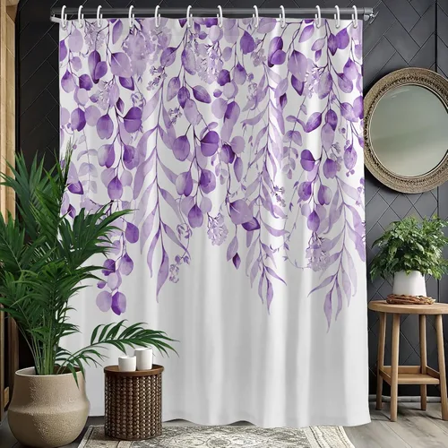 Vista 14 de KAIRA Cortina de ducha de eucalipto negro con diseño clásico y moderno, hojas de plantas de acuarela con diseño floral, decoración de baño, 72 x 72