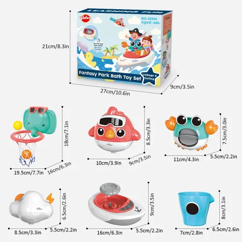 Vista 8 de VATOS Juguetes de baño para bebés, juguetes de baño de baloncesto de elefante para bebés, niños y niñas de 1 año, juego de bañera para bebés