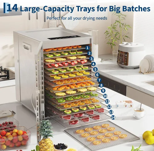 Vista 2 de OUTLANE Food Dehydrator Machine, 14-Tray 304 Stainless Steel Dehydrator