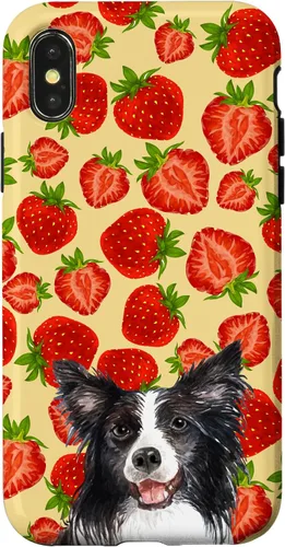 Vista 4 de iPhone 15 Border Collie Dog Red Cut Fresas Fruta Crema Patrón Caso