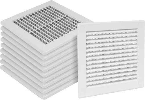 Vista 17 de Paquete de 2 cubiertas cuadradas de ventilación de aire de 4" x 4" (tamaño exterior) - Deflector de ventilación de plástico negro - Malla