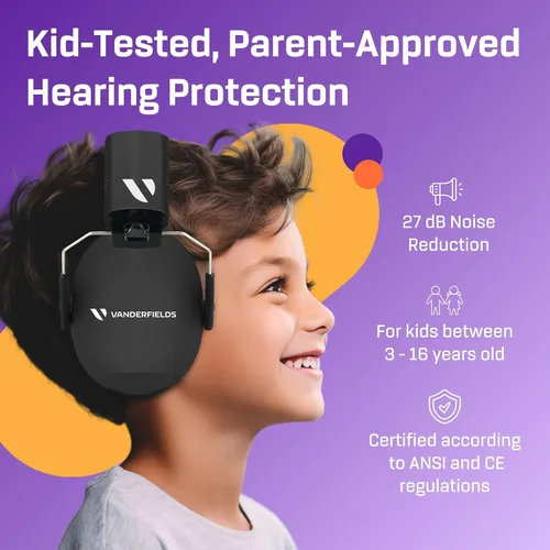 Vista 2 de Vanderfields Hearing Protection Ear Muffs - Over 33 dB (2K Hz) Broad Noise Cancelling Sound Reduction Earmuffs for Kids 3-12