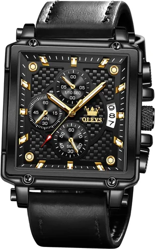 Vista 12 de OLEVS Relojes cuadrados para hombre, cronógrafo de cuero marrón, reloj de negocios de moda, luminoso, impermeable, relojes de pulsera casuales