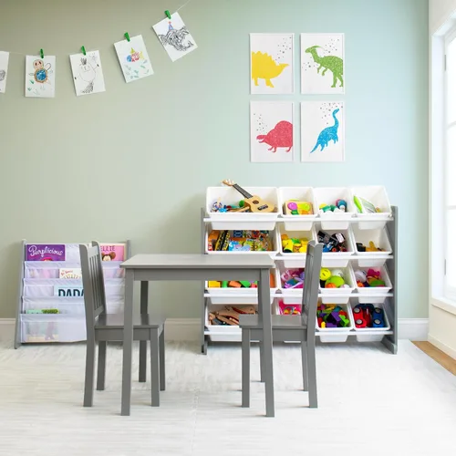 Vista 8 de Humble Crew Toddler Table and Chair Set for Kids, Wood Activity Furniture Gris
