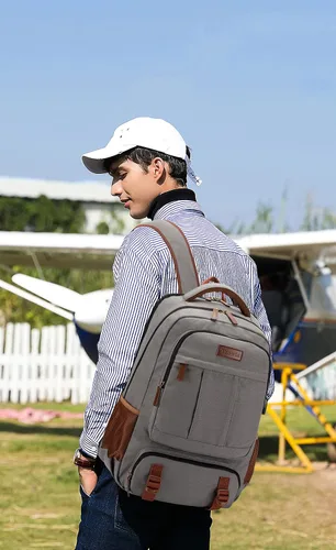 Vista 2 de Tzowla - Mochila de tela para portátil, mochila para hombres y mujeres, mochila para trabajo y viajes, compatible con portátil de 15.6 pulgadas