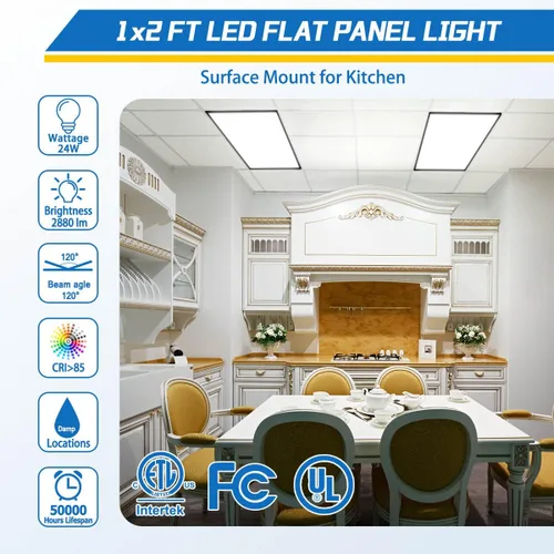 Vista 4 de Allsmartlife Luz LED plana de 1 x 2 pies, montaje en superficie, 24 W, 2880 lm, 5CCT, 3000K-6000K, regulable, luz de techo LED ultra delgada