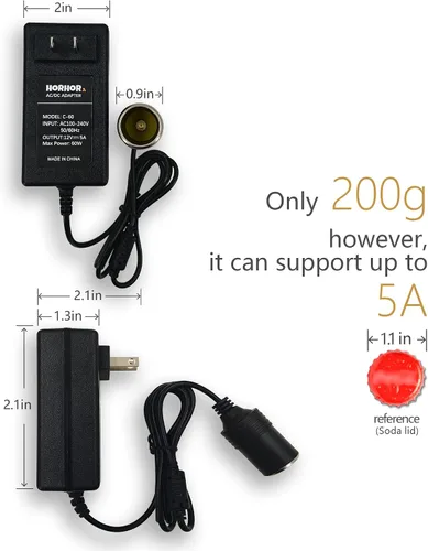 Vista 4 de Convertidor de CA a CC de 60 W, 5 A, adaptador de encendedor de cigarrillos de automóvil, adaptador de 110 V/120 V a 12 V AC/DC fuente