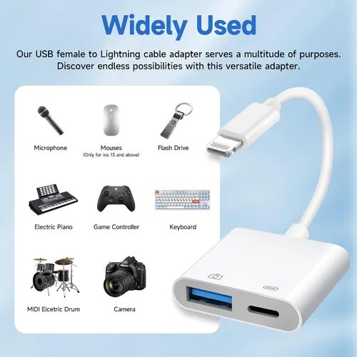 Vista 2 de Untvie Adaptador Lightning a USB 3.0, certificado MFi OTG con puerto