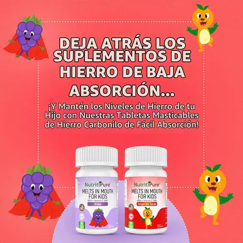 Vista 4 de Hierro masticable para niños y niños pequeños 9 mg con vitamina