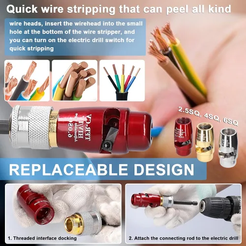 Vista 3 de Herramienta automática de pelado y torsión de cables para taladro, kit de conector de pelacables eléctricos para cables 2.5 - Tornillo de tuerca