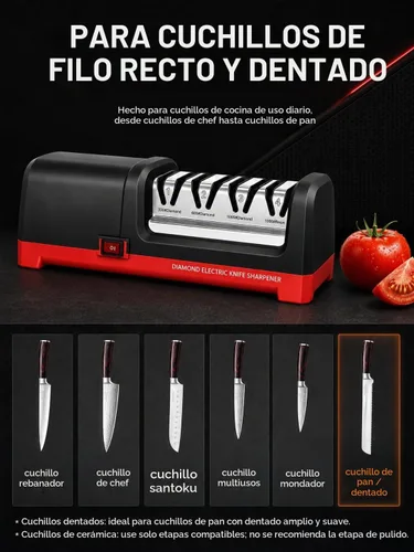 Vista 6 de Afilador de cuchillos eléctrico de 4 etapas, afilador de cuchillos resistente con ángulo de precisión de 20° para cuchillos rectos, dentados